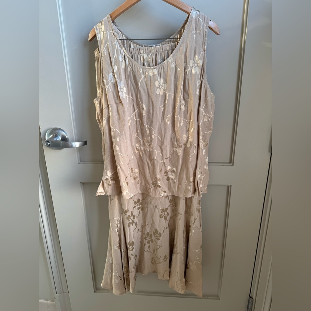 Y2K Spencer Alexis Vintage Beige Floral Gold Metallic Two Piece Skirt Top Set XL